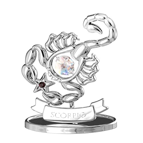 Crystocraft Constellation Ornament, Crystal Zodiac Sign, Chrome Plated Craft with Austrian Crystal, Gift Collection Decoration (Silver Corpion)