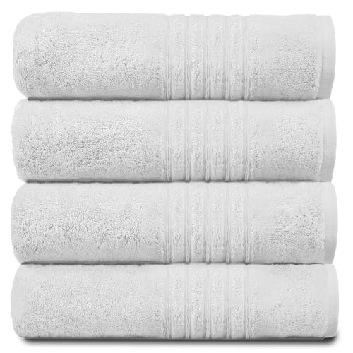 Gaveno Cavailia 100% Natural Cotton Thick Absorbent 450 GSM Hampton Hand Towel [ Pack of 4-White (50x80 cm)