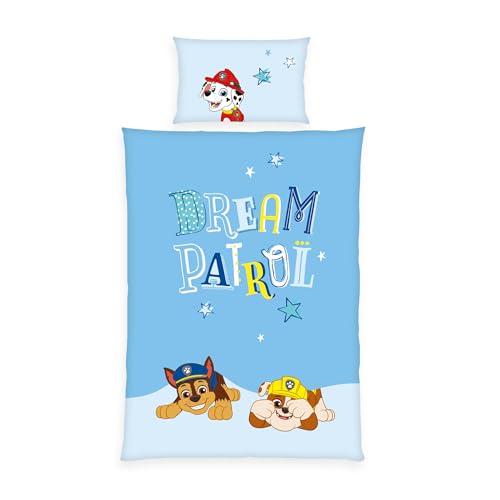 Herding Paw Patrol Bed Linen, Pillowcase Approx. 40 x 60 cm, Duvet Cover Approx. 100 x 135 cm, with Zip and Envelope Closure, 100% Cotton, Renforcé