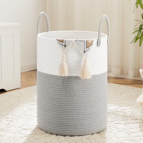 Artfeel Laundry Basket,Woven Cotton Rope Laundry Hamper,80L for Decorative Storage of Dirty Clothes,Toys and Blankets in Bathroom,Bedroom and Living Room