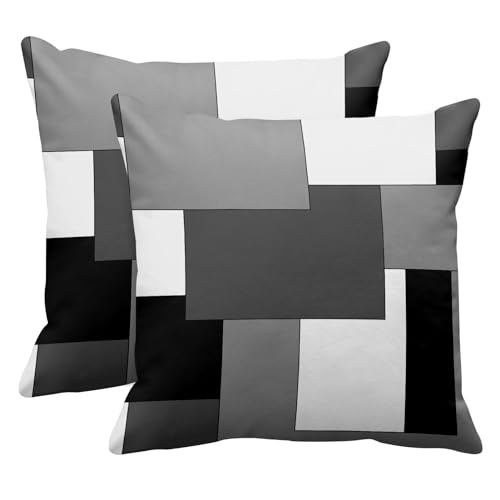 Emvency Set of 2 Grey Geometric Throw Pillow Cover Black Gray White Painting Abstract Checkered Design Decorative Pillow Case Modern Home Decor Standard Square 16x16 Inch Cushion Pillowcase