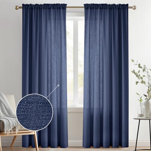 "Melodieux 84 Inches Curtain for Living Room - Light Filtering, Linen Look, Rod Pocket, Semi Sheer Curtain Drapes for Home Office, Bedroom (52"" W x 84"" L, 2 Panels)"