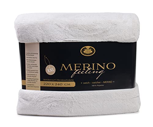 Gözze - Cosy Blanket, Merino Feel, Reversible, Heavy Weight 600 g/m², 220 x 240 cm - Silver