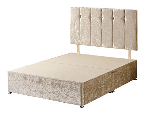WINDSOR Velvet Divan Base with 4 Drawers and Headboard, Fabric, Cream, King