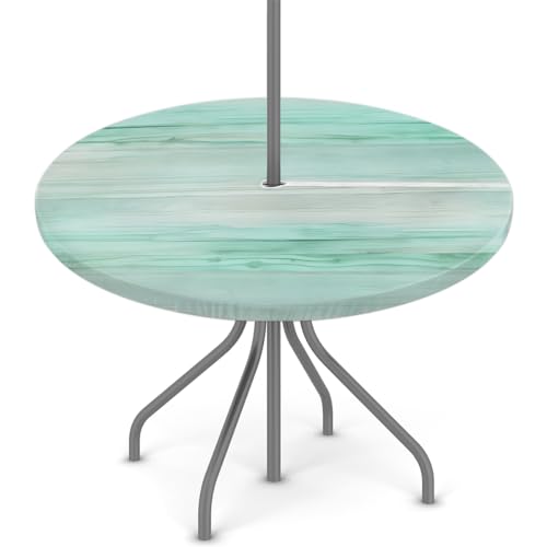GzLeyigou Green Texture Patio Table Cover, Medium(45''-56''), Fitted Round, Oil-Proof, Waterproof, Umbrella Hole, Zipper, Outdoor Elastic Table Cloth