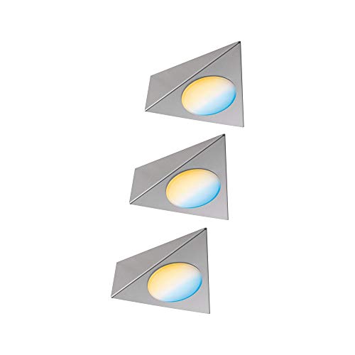 Paulmann 99974 LED Furniture luminaire Clever Connect Starter Set Trigo DC 12V incl. 3x2.1 watt dimmable Cabinet luminaire Brushed Nickel Cabinet Light Metal Kitchen lamp 2700-6500K