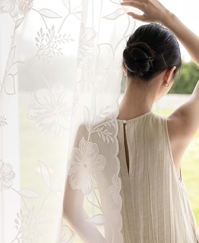 Semi-Sheer White Curtains 95inch Living-Room
