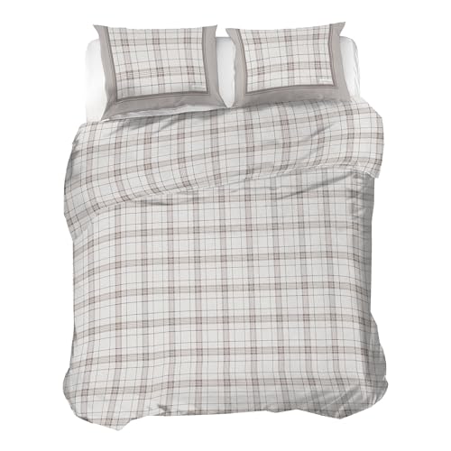 PENSIERI DELICATI 100% Cotton Flannel Double Duvet Cover Set, 250 x 200 cm Bag and Pillowcase 52 x 82 cm, Made in Italy, Duvet Cover Machine Washable at 40 °, Turin Grey Pattern