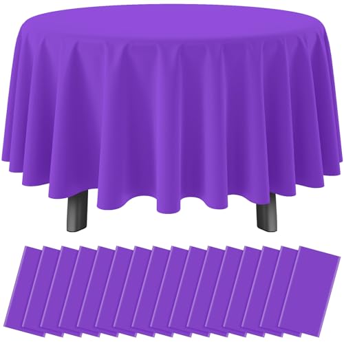 Ragnhild 16 Pack Purple Plastic Tablecloth for Round Tables, Premium Decorative Purple Disposable Table Cloths for Parties, Bulk Round Party Table Cover for Birthday Anniversary Graduation, 84 Inch