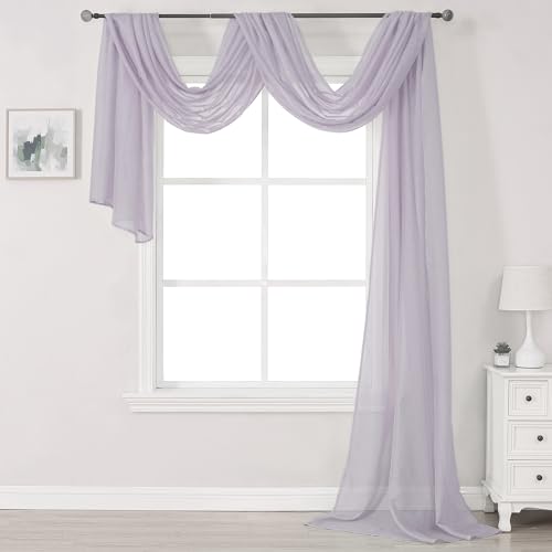 DONREN Lavender Purple Luxury Semi Sheer Window Scarf for Outdoor Decoration - Add Beautiful Elegant Effect to Curtain Drapes (1 Panel 52 by 288 Inch)