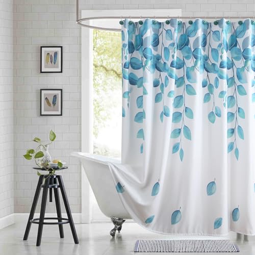 "BESTRIPES Fabric Shower Curtain, Blue Watercolor Eucalyptus Leaves Shower Curtain for Bathroom, 72"" W x 72"" H"