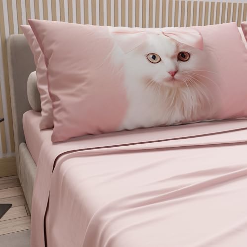 PETTI Artigiani Italiani - Bed Linen Animals with Cats in Cotton with Pillowcases in Digital Print, Pizza and Half Sheets, Double Bed Set, 100% Made in Italy