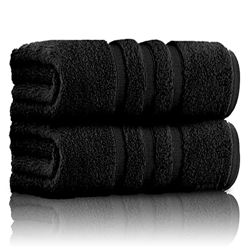 GC GAVENO CAVAILIA Pack of 2 Ultra Soft Super Absorbent Bath Sheets, 550 GSM 100% Cotton Line Texture Towels, Black, 80x140 Cm