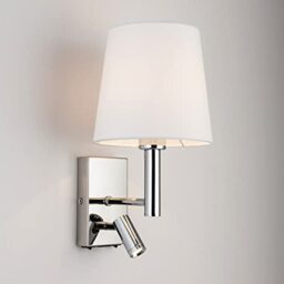 HARPER LIVING Indoor Wall Light with LED Reading Light, Wall Sconce Lights with USB & USB-C, On/Off Switch E27/ES Bedroom Reading Lamp, Polished Chrome Finish, Fabric Square Shade