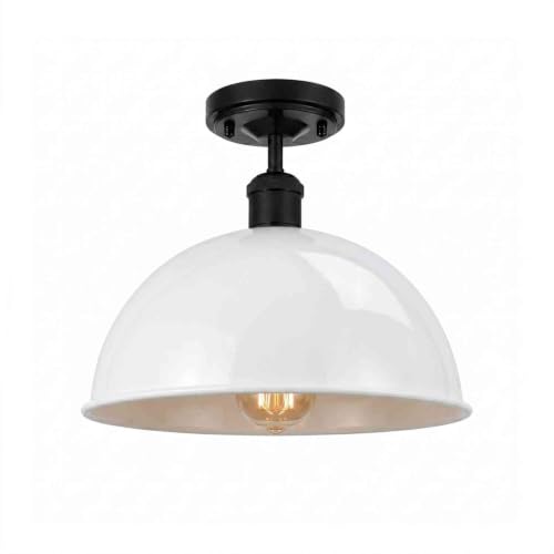 DC VOLTAGE Industrial-Semi Flush Ceiling Light White Metal Dome Lampshade