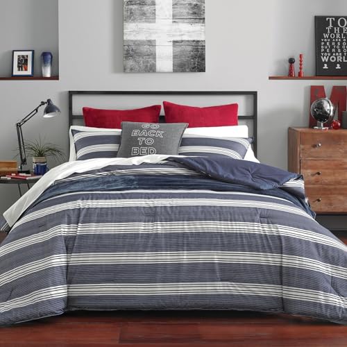 Nautica - USHSFN1107496 - Craver Collection - 100% Cotton Cozy & Soft, Durable & Breathable Striped Duvet Cover with Matching Sham, 2-Piece Bedding Set, Twin/Twin XL, Navy