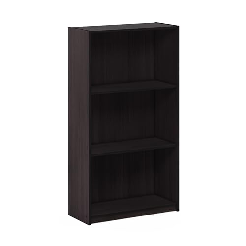 Furinno BASIC Book Shelf, 3-Tier Modern Bookshelf, Bookcase with Open Shelves, 9.3 x 21.8 x 39.5, for Living Room, Bedroom, Home Office, Dark Walnut