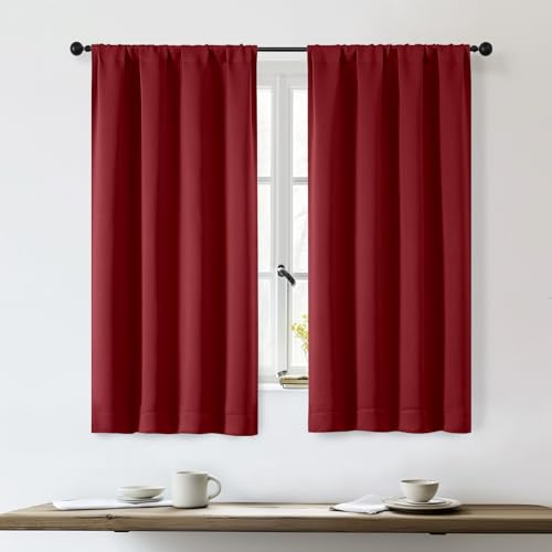 OWENIE Sally Red Short Blackout Curtains for Bedroom Living Room 54 Inch Length 2 Panels Set, Solid Thermal Insulated, Energy Saving Window Treatment Curtains Blackout Drapes, W40 x L54