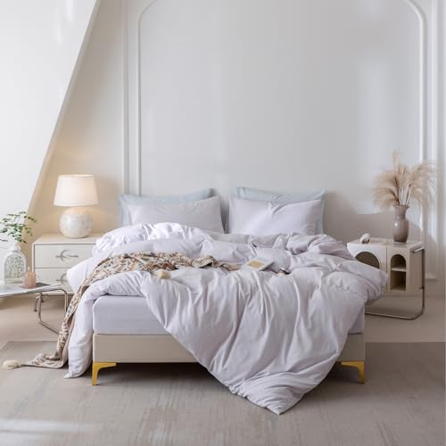 BDEAR Light Purple Vintage Duvet Cover King Size 104''Wx90''L for Spring and Summer, Percale Pinstriped Textured Duvet Cover with Zipper Closure and 2 Pillowcases, Light Weight and Ultra Soft
