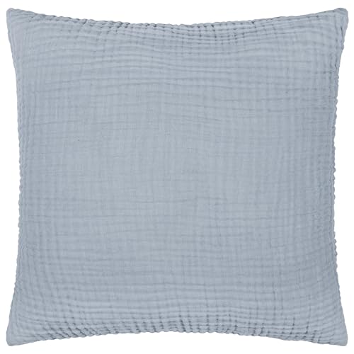 Yard furn Lark Feather Filled Cushion – Soft Minimalistic Textured Muslin Cotton Decorative Pillow (Mineral Blue – 45x45cm)
