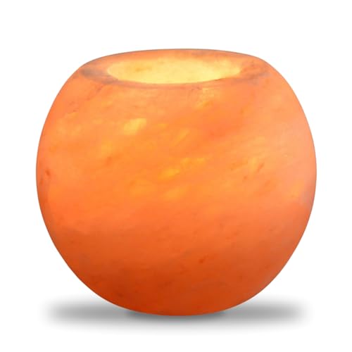 Zen'Light Himalayan Salt Crystal Candle Holder Sphere 900g - 100% Authentic Natural Himalayan Salt Crystal - Hand Carved - Candle Holder Made of Quality Natural Material - Rounded Shape