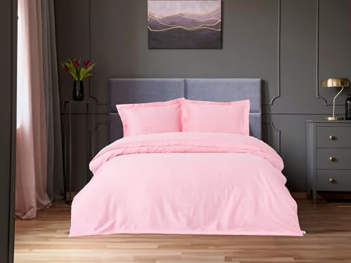 Nuit Des Rêves Luxurious Satin Double Quilt Cover Set (200 x 200 cm), Pink, 100% Cotton Satin, 2 Pillowcases (80 x 80 cm), Reactive Print, Machine Washable, Elegant Design