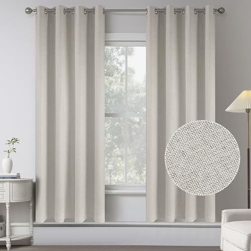 Primitive Flax Linen Blackout Curtains for Bedroom, 72 Inches Long, Energy Saving, Thermal Insulated, Window Treatment Curtain, Curtains for Living Room (Gray Beige, 2 Panels, W 52 x L 72 Inches)
