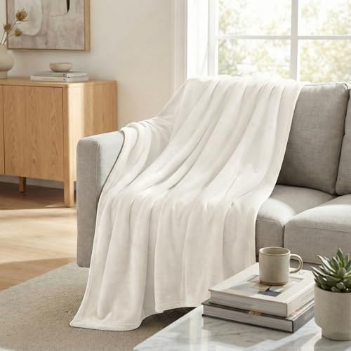 Americanflat 50x60 Fleece Throw Blanket - Soft and Breathable Throw Blanket for Couch, Bed, Chair - Fleece Blankets Perfect for Home, Bedroom, or Outdoor Use - White