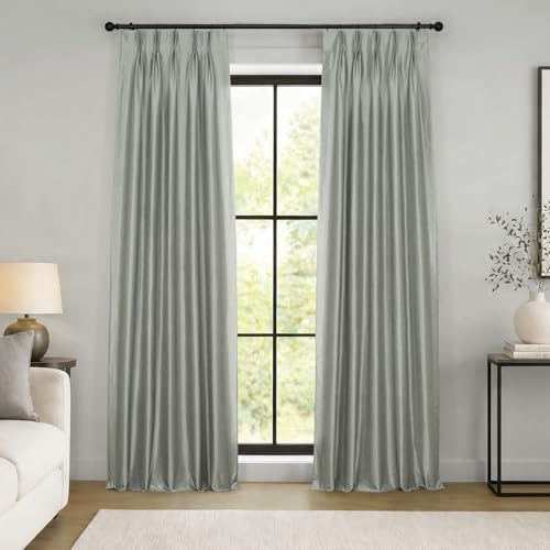 HPD Half Price Drapes PDCH-KBS9BO-108-FP Blackout Vintage Textured Faux Dupioni Pleated Curtain (1 Panel), 25 X 108, Silver