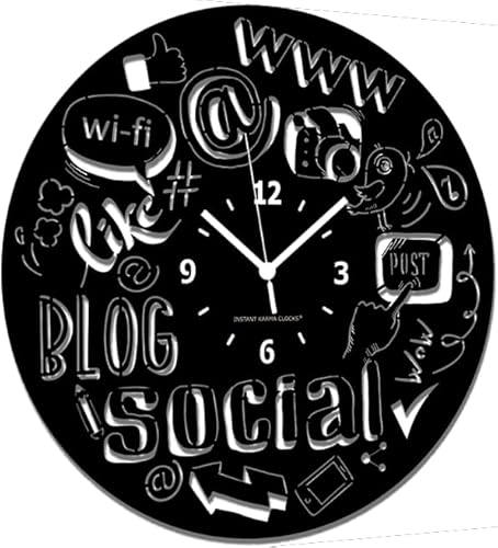 Instant Karma Clocks - Blogger Wall Clock with Headphones and Microphone Design – Wall Decoration – Home Office Kitchen, Living Room, Bedroom – Silent Non-Ticking