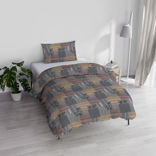 Italian Bed Linen Athena Duvet Cover Set with Printed Bag and Pillowcases, Adana Grey, Single