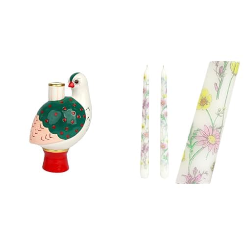 Bird Shaped Ceramic Candle Holder & Meadow Spring Tapered Candles Bundle