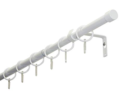 GARDINIA Curtain Pole Set Cap 1 Track Diameter 19/16 mm Curtain Rail Extendible on Both Sides 120-190 cm White