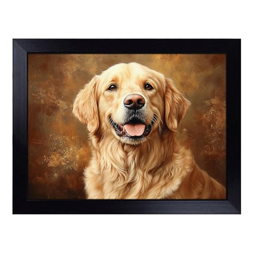 Lap Tray with Bean Bag Cushion, A Golden Retriever Dog - Handmade in the UK, Raised Wooden Edge, Padded Cushion, Heat-Resistant Wipe-Clean Surface, for Meals, Laptops and Crafts