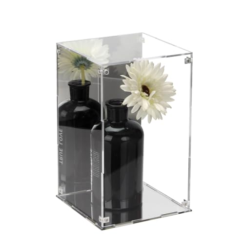 Kcgani 6x6x10Inch Assemble Clear Acrylic Box with Mirror Back and Base - Removable Display Case with Lid for Collectibles, Countertop Decorative Storage Box for Display Action Figures Jewelry