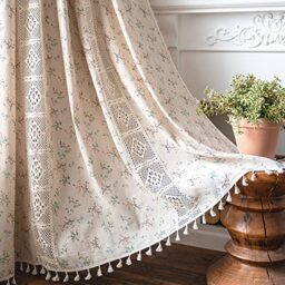 "Sutuo Home Boho Curtain Semi-Blackout Crochet Hollow Lace Patchwork with Floral Print Cotton Linen Fabric, Handmade Tassels Rod Pocket Bohemian Window Drapes for Living Bedroom, 59""W x 84""L, 1 Panel"