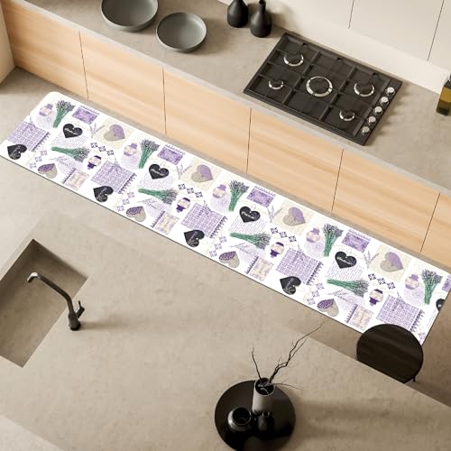 Comart - Malaga Kitchen Rug - Runner 100% PVC - Stain Resistant - Non-Slip - Waterproof - Machine Washable Mat - Modern Lane for Kitchen and Hallway - Lavender - 55 x 270 cm