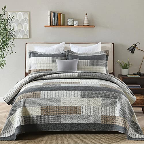 Y-PLWOMEN Queen Quilt Bedding Set 100% Cotton Lightweight Quilts Queen Size, Cozy Quilt for Queen Bed, Reservible Queen Bedspread Soft Queen Quilt Set for All Season, 3-Pieces
