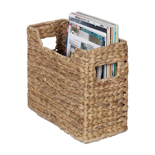 Relaxdays Magazine Rack, HWD: 25 x 34.5 x 15.5 cm, Woven Document Holder, Organiser Basket, Water Hyacinth, Natural, Plant fibre