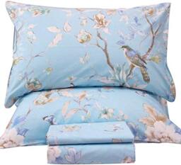 QSH Floral Bed Sheets Set - King Size - Luxury Bird Butterfly Print - 100% Egyptian Cotton - 4 pcs Deep Pockets