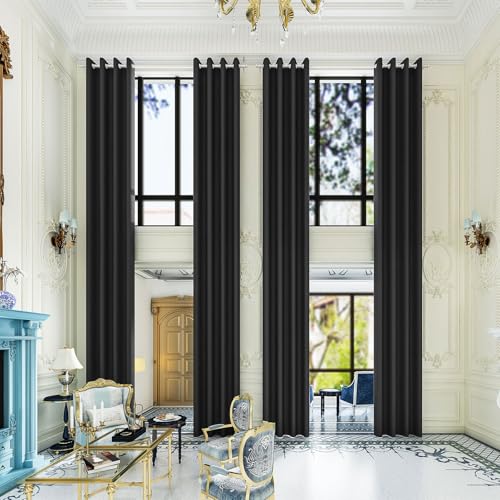 Extra Long Blackout Curtains - 2 Story High Living Room Drapes - Tall Curtains for High Ceiling or Long Window - 144 156 168 192 204 216 228 240 Inch 12ft-20ft Length(1 Panel,Black, 52???x132???)