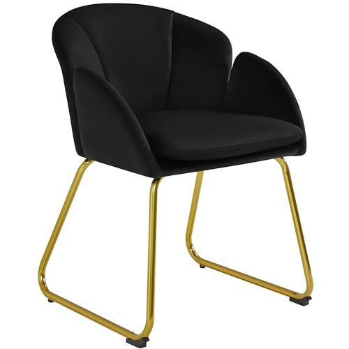 Yaheetech Velvet Tub Chair Vanity Chair, Modern Accent Armchair with Golden Metal Legs for Living Room/Bedroom/Makeup, Black