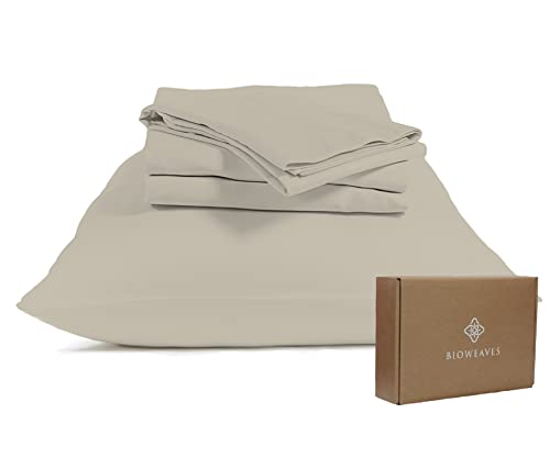 "BIOWEAVES 100% Organic Cotton 300 Thread Count 4 Piece GOTS Certified Sheet Set Fits Mattress Up To 17"" Deep Pockets, Soft and Silky Satin Fabric (Full, Sand)"