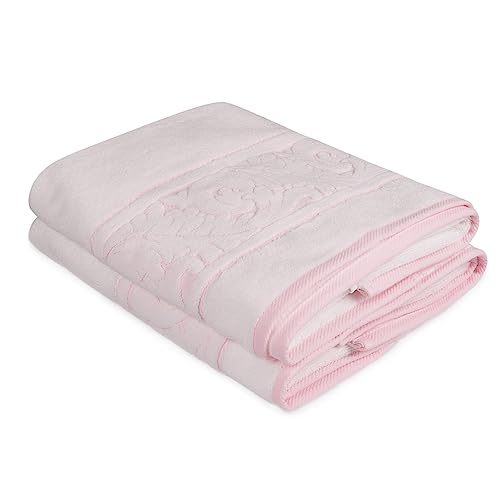 WELL HOME MOBILIARIO & DECORACIÓN Bath Towel Set (2 Piece) White and Pink