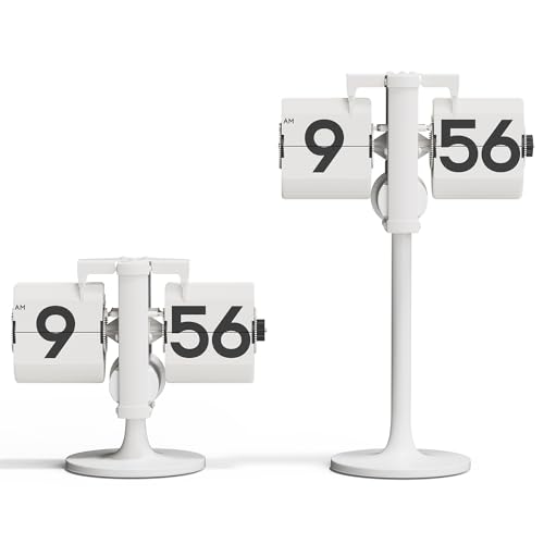mooas Standing Height Adjustable Flip Desk Clock (White), Retro Vintage Analog Design Flip Clock Standing Clock Battery Operated, for Home Living Room Office School Hotel