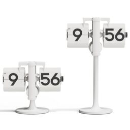 mooas Standing Height Adjustable Flip Desk Clock (White), Retro Vintage Analog Design Flip Clock Standing Clock Battery Operated, for Home Living Room Office School Hotel