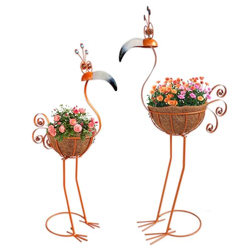 COOZZYHOUR Metal Toucan Planter with Basket - Bird Planters for Outdoor Indoor Lawn,Yard,Porch,Patio, Garden Decorations???Set of 2???