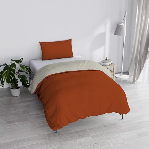 Italian Bed Linen Beauty Plus Fine 50 den Matte Solid Color 1 Pair Duvet Cover Set Natural Color, Cotton, Earth/Cream, Single