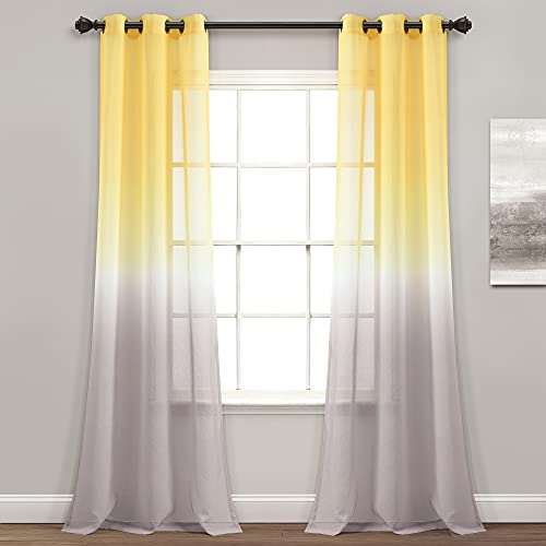 "Lush Decor Umbre Fiesta Sheer Window Curtain Panel Pair, 84"" Long x 38"" Wide, Yellow & Gray"