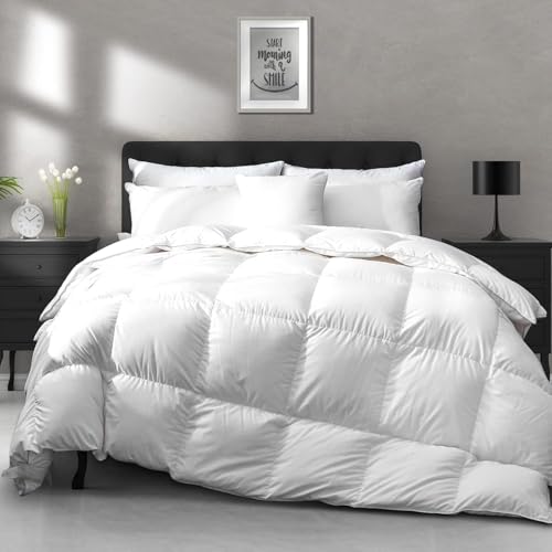 APSMILE All Season Down Feather Fibers Comforter King Size - Ultra-Soft High Fill-Power Hotel Collection Duvet Insert, Fluffy Medium Warm Quilt Comforter with Corner Tabs(106x90, White)